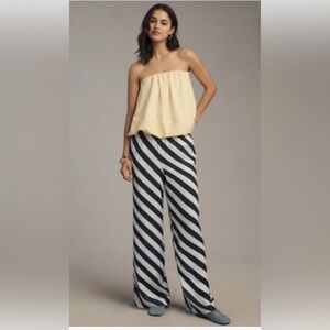 Maeve Diagonal Striped Maxi Pants in Navy and White